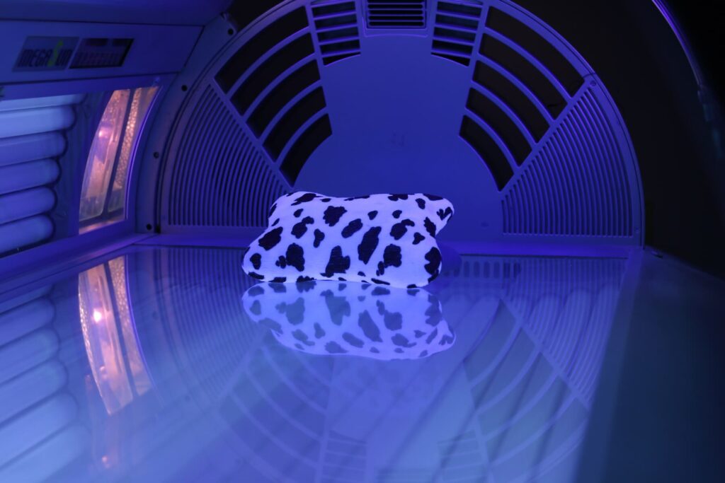 inside a tanning bed with lights