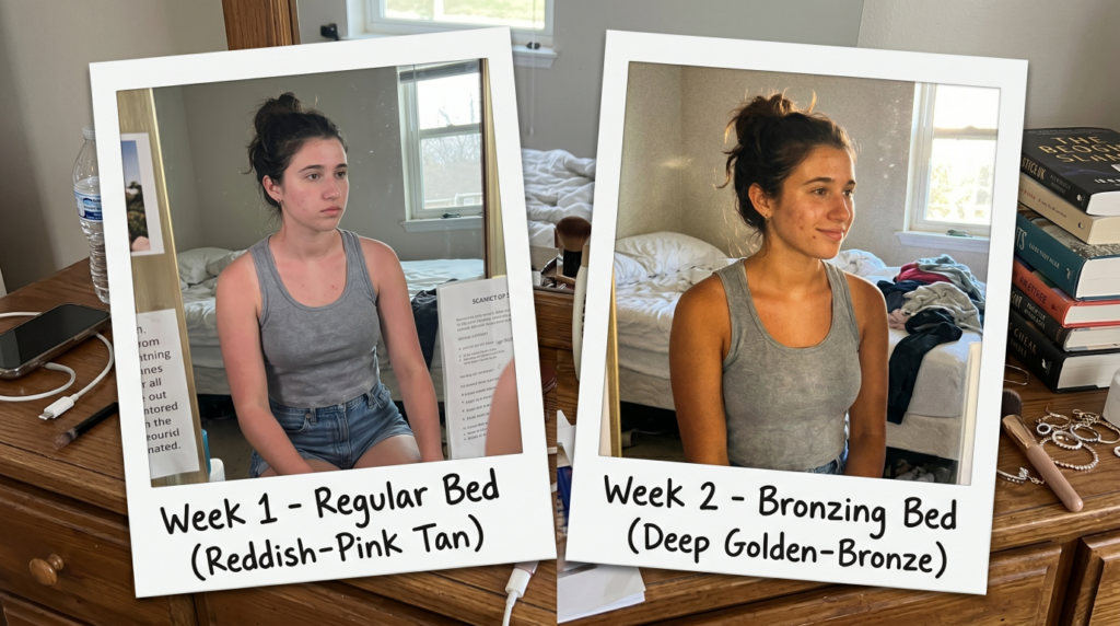difference between bronzing bed and regular tanning bed results skin tone comparison