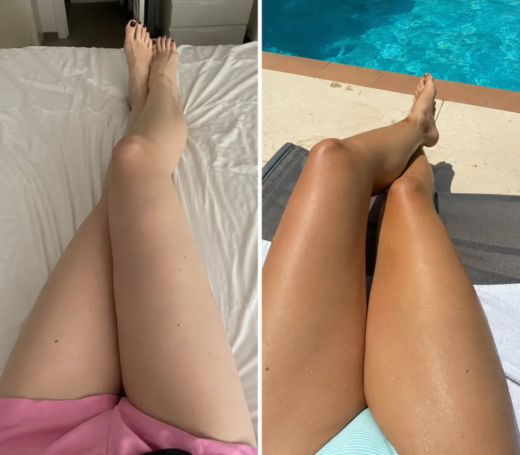 St. Tropez self tanner before and after &mdash; fair skin after two weeks of use