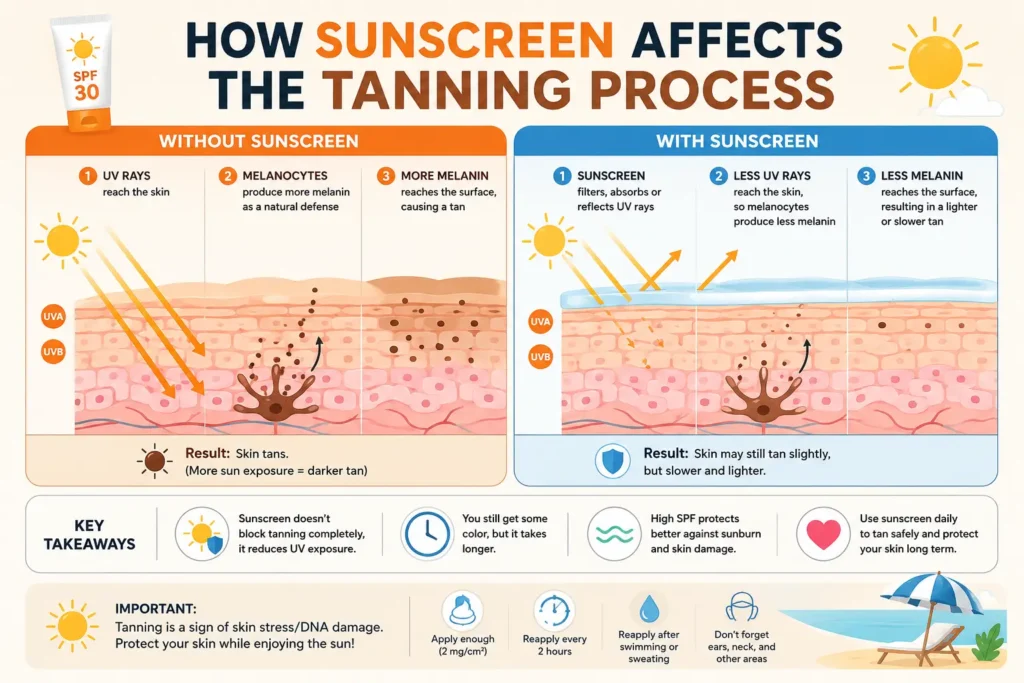 infography about how sunscreen affects the tanning process