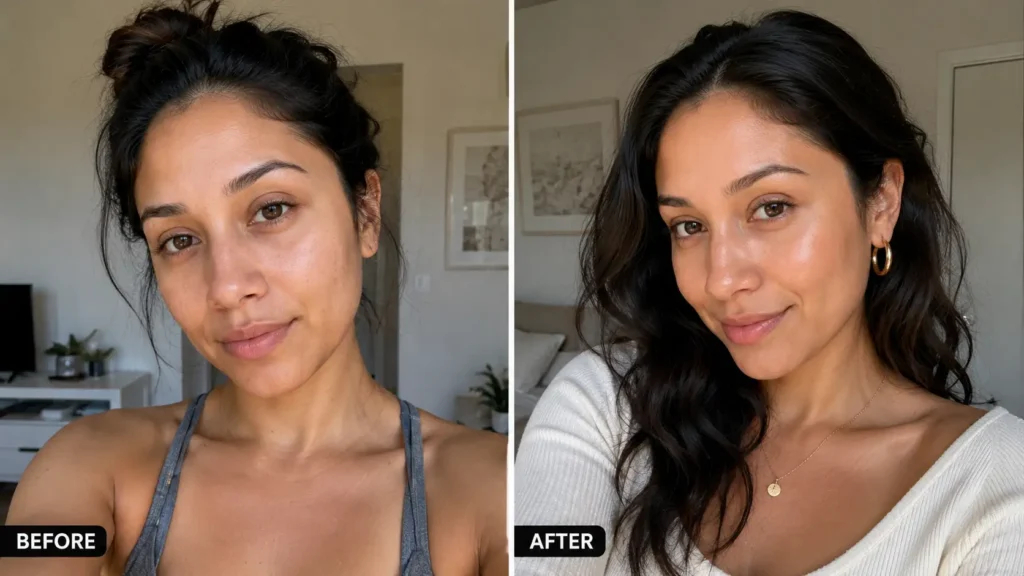 before and after using jergens natural glow product line