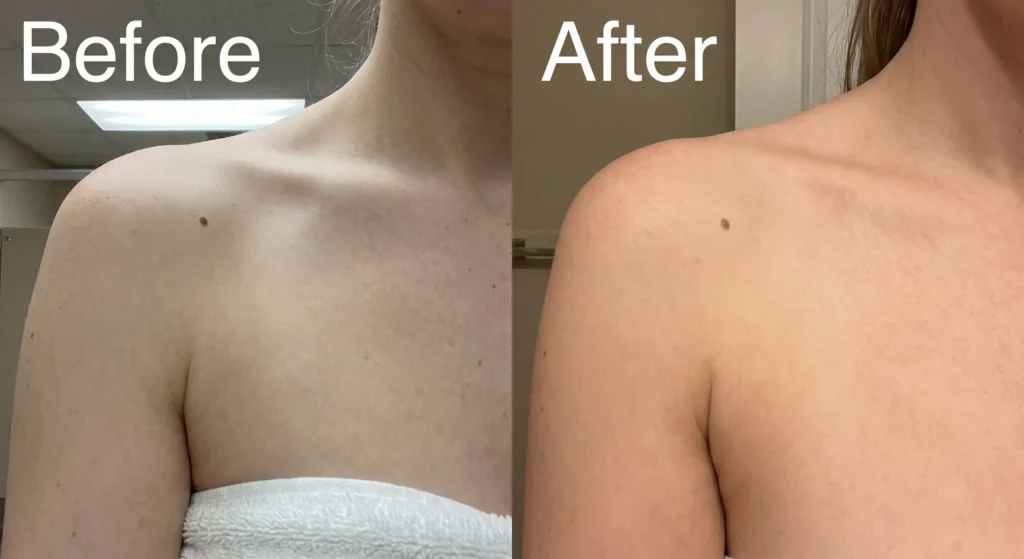 Skin tone comparison after one and two sessions using That's What Sea Said tanning lotion