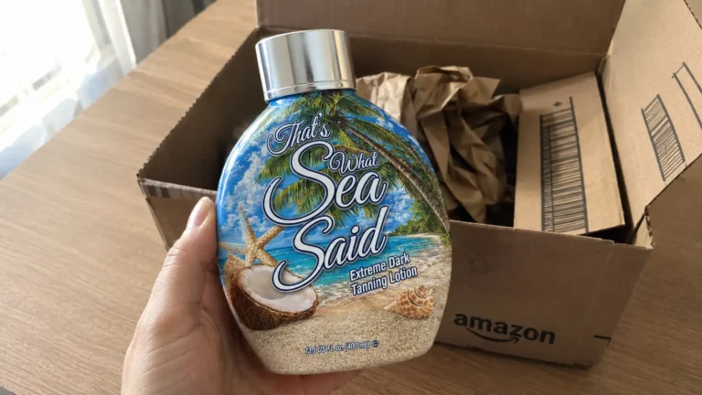 That's What Sea Said tanning lotion unboxed from Amazon packaging